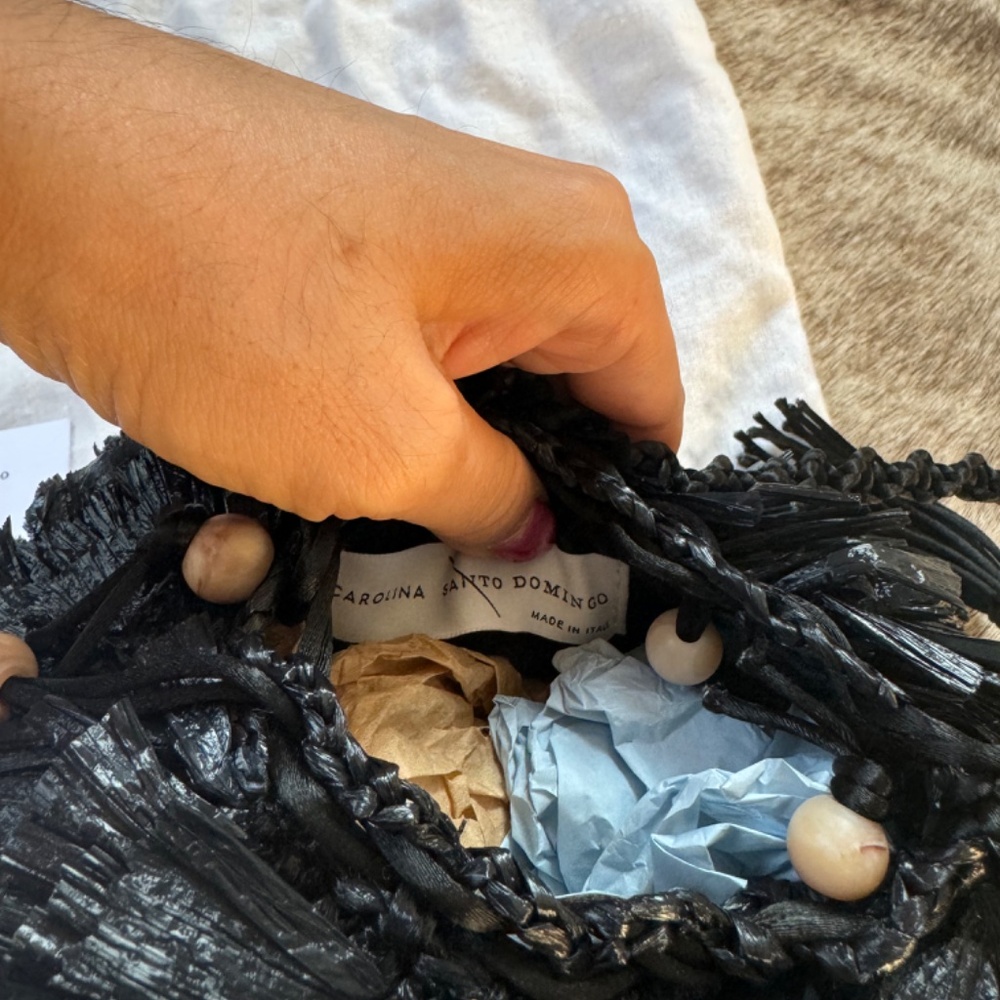 CAROLINA SANTO DOMINGO NWT Uni Raffia Ocean Black Purse - Picture 4 of 5